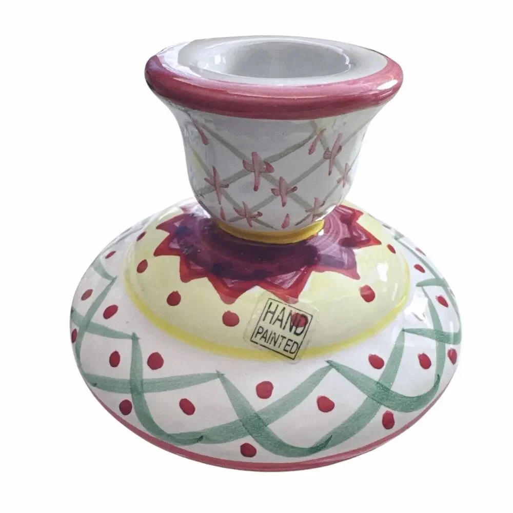 Vintage Set of 2 Boho Colorful Ceramic Candleholders￼